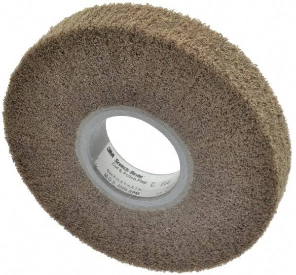 3M - 6" Diam Aluminum Oxide Cutting, Polishing Flap Wheel - 2" Hole, 1" Wide, Density 5, Nonwoven, Medium Grade, 4,000 Max RPM - Makers Industrial Supply