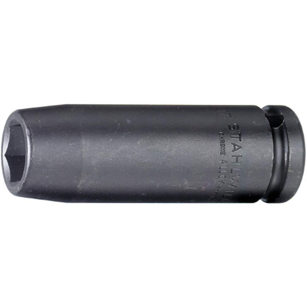 Impact Sockets; Drive Size: 1/2 in; Socket Size (mm): 18; Drive Style: Square; Overall Length (Decimal Inch): 3.3500; Material: Alloy Steel; Finish: Gunmetal; Insulated: No; Non-sparking: No; Deep: Yes; Number Of Points: 6