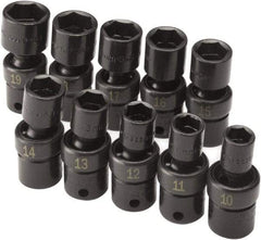 SK - 10 Piece 3/8" Drive Standard Impact Socket Set - 6 Points, 10 to 19mm, Metric Measurement Standard - Makers Industrial Supply