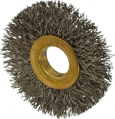 Value Collection - 2" OD, 1/2" Arbor Hole, Crimped Stainless Steel Wheel Brush - 5/16" Face Width, 1/2" Trim Length, 0.012" Filament Diam, 15,000 RPM - Makers Industrial Supply