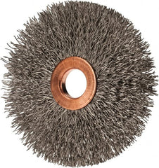 Value Collection - 3" OD, 1/2" Arbor Hole, Crimped Stainless Steel Wheel Brush - 3/8" Face Width, 1" Trim Length, 0.012" Filament Diam, 15,000 RPM - Makers Industrial Supply