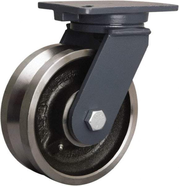 Hamilton - 8" Diam x 3" Wide, Forged Steel Swivel Caster - 4,000 Lb Capacity, Top Plate Mount, 5-1/4" x 7-1/4" Plate, Tapered Roller Bearing - Makers Industrial Supply