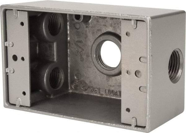 Thomas & Betts - 1 Gang, (4) 1/2" Knockouts, Aluminum Rectangle Outlet Box - 4-1/2" Overall Height x 2-1/2" Overall Width x 2" Overall Depth, Weather Resistant - Makers Industrial Supply