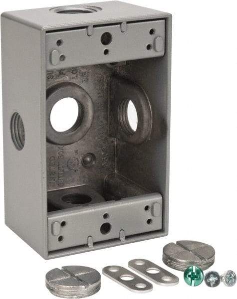 Thomas & Betts - 1 Gang, (5) 1/2" Knockouts, Aluminum Rectangle Outlet Box - 4-1/2" Overall Height x 2-1/2" Overall Width x 2" Overall Depth, Weather Resistant - Makers Industrial Supply