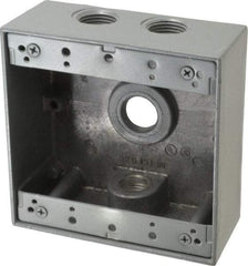 Thomas & Betts - 2 Gang, (4) 1/2" Knockouts, Aluminum Square Outlet Box - 4-9/16" Overall Height x 4-5/8" Overall Width x 2-1/16" Overall Depth, Weather Resistant - Makers Industrial Supply