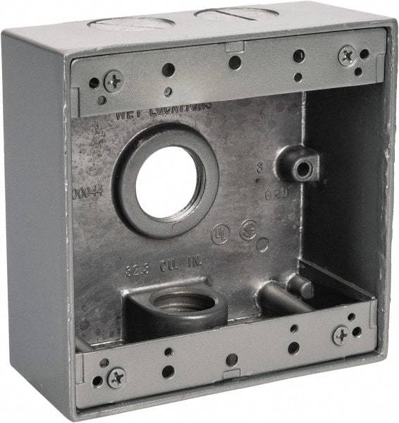 Thomas & Betts - 2 Gang, (4) 3/4" Knockouts, Aluminum Square Outlet Box - 4-9/16" Overall Height x 4-5/8" Overall Width x 2-1/16" Overall Depth, Weather Resistant - Makers Industrial Supply