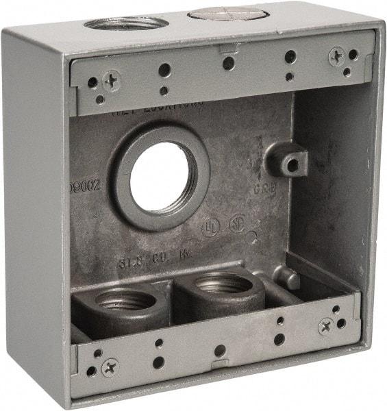 Thomas & Betts - 2 Gang, (5) 3/4" Knockouts, Aluminum Square Outlet Box - 4-9/16" Overall Height x 4-5/8" Overall Width x 2-1/16" Overall Depth, Weather Resistant - Makers Industrial Supply