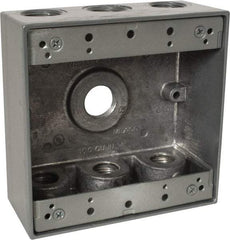 Thomas & Betts - 2 Gang, (7) 1/2" Knockouts, Aluminum Square Outlet Box - 4-9/16" Overall Height x 4-5/8" Overall Width x 2-1/16" Overall Depth, Weather Resistant - Makers Industrial Supply