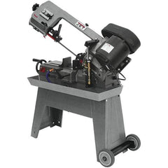 Jet - 7-1/2 x 5" Max Capacity, Manual Geared Head Horizontal Bandsaw - 85, 125 & 200 SFPM Blade Speed, 115/230 Volts, 45°, 0.5 hp, 1 Phase - Makers Industrial Supply