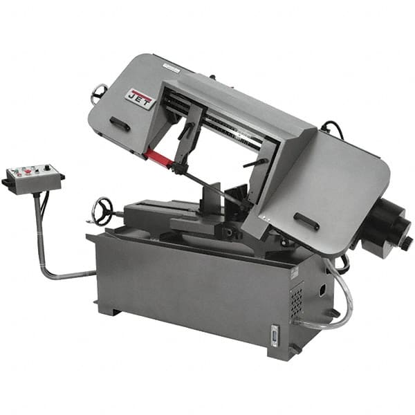 Jet - 10 x 16" Max Capacity, Semi-Automatic Variable Speed Pulley Horizontal Bandsaw - 100 to 350 SFPM Blade Speed, 230/460 Volts, 45°, 2 hp, 3 Phase - Makers Industrial Supply