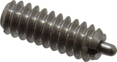 Vlier - 6-32, 3/8" Thread Length, 1/16" Plunger Projection, Stainless Steel Threaded Spring Plunger - 0.044 - 0.045" Max Plunger Diam, 3/8" Plunger Length, 1 Lb Init End Force, 1.6 Lb Final End Force - Makers Industrial Supply