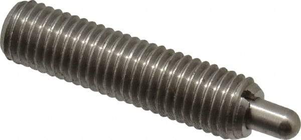 Vlier - 1/4-28, 1" Thread Length, 3/16" Plunger Projection, Stainless Steel Threaded Spring Plunger - 0.117 - 0.118" Max Plunger Diam, 1" Plunger Length, 3 Lb Init End Force, 13 Lb Final End Force - Makers Industrial Supply