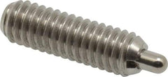 Vlier - 5/16-18, 1" Thread Length, 3/16" Plunger Projection, Stainless Steel Threaded Spring Plunger - 0.133 - 0.135" Max Plunger Diam, 1" Plunger Length, 1.5 Lb Init End Force, 4.5 Lb Final End Force - Makers Industrial Supply