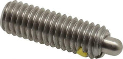 Vlier - 3/8-16, 1-1/8" Thread Length, 3/16" Plunger Projection, Stainless Steel Threaded Spring Plunger - 0.186 - 3/16" Max Plunger Diam, 1-1/8" Plunger Length, 2.8 Lb Init End Force, 7.2 Lb Final End Force - Makers Industrial Supply