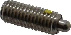 Vlier - 1/2-13, 1-1/4" Thread Length, 1/4" Plunger Projection, Stainless Steel Threaded Spring Plunger - 0.247 - 1/4" Max Plunger Diam, 1-1/4" Plunger Length, 6.6 Lb Init End Force, 17.4 Lb Final End Force - Makers Industrial Supply