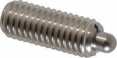 Vlier - 1/2-13, 1-1/4" Thread Length, 1/4" Plunger Projection, Stainless Steel Threaded Spring Plunger - 0.247 - 1/4" Max Plunger Diam, 1-1/4" Plunger Length, 2.7 Lb Init End Force, 9.3 Lb Final End Force - Makers Industrial Supply