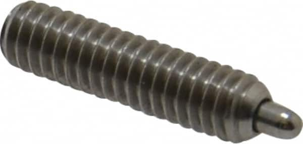 Vlier - 8-32, 5/8" Thread Length, 3/32" Plunger Projection, Stainless Steel Threaded Spring Plunger - 0.069 - 0.07" Max Plunger Diam, 5/8" Plunger Length, 2.7 Lb Init End Force, 7.3 Lb Final End Force, 0.063" Hex - Makers Industrial Supply