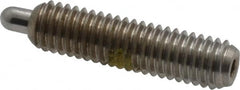 Vlier - 10-32, 3/4" Thread Length, 1/8" Plunger Projection, Stainless Steel Threaded Spring Plunger - 0.091 - 0.092" Max Plunger Diam, 3/4" Plunger Length, 2.9 Lb Init End Force, 11.1 Lb Final End Force, 0.063" Hex - Makers Industrial Supply