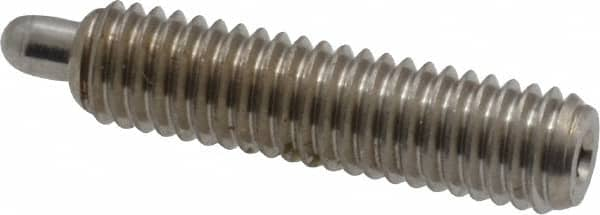 Vlier - 10-32, 3/4" Thread Length, 1/8" Plunger Projection, Stainless Steel Threaded Spring Plunger - 0.091 - 0.092" Max Plunger Diam, 3/4" Plunger Length, 1.3 Lb Init End Force, 2.7 Lb Final End Force, 0.063" Hex - Makers Industrial Supply