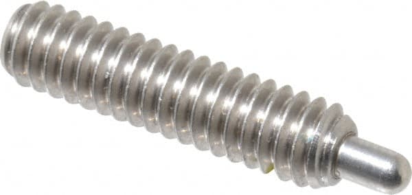 Vlier - 1/4-20, 1" Thread Length, 3/16" Plunger Projection, Stainless Steel Threaded Spring Plunger - 0.117 - 0.118" Max Plunger Diam, 1" Plunger Length, 3 Lb Init End Force, 13 Lb Final End Force, 0.079" Hex - Makers Industrial Supply