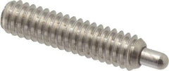 Vlier - 1/4-20, 1" Thread Length, 3/16" Plunger Projection, Stainless Steel Threaded Spring Plunger - 0.117 - 0.118" Max Plunger Diam, 1" Plunger Length, 1 Lb Init End Force, 4 Lb Final End Force, 0.079" Hex - Makers Industrial Supply