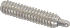 Vlier - 1/4-20, 1" Thread Length, 3/16" Plunger Projection, Stainless Steel Threaded Spring Plunger - 0.117 - 0.118" Max Plunger Diam, 1" Plunger Length, 1 Lb Init End Force, 4 Lb Final End Force, 0.079" Hex - Makers Industrial Supply