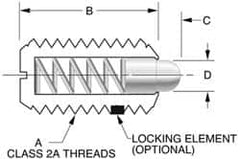 Vlier - 5/8-11, 1-1/16" Thread Length, 0.215" Plunger Projection, Steel Threaded Spring Plunger - 0.31" Max Plunger Diam, 1.062" Plunger Length, 7 Lb Init End Force, 50 Lb Final End Force - Makers Industrial Supply