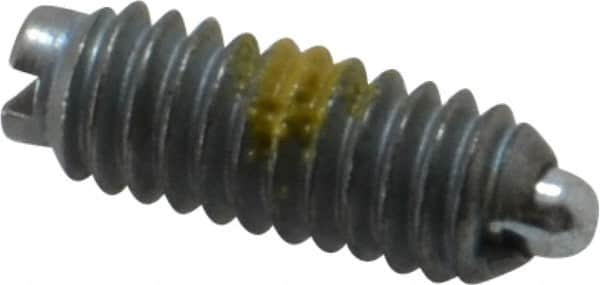 Vlier - 8-32, 7/16" Thread Length, 0.052" Plunger Projection, Steel Threaded Spring Plunger - 0.07" Max Plunger Diam, 0.437" Plunger Length, 0.5 Lb Init End Force, 1.5 Lb Final End Force - Makers Industrial Supply