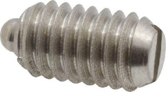 Vlier - 5/16-18, 9/16" Thread Length, 1/12" Plunger Projection, Stainless Steel Threaded Spring Plunger - 0.135" Max Plunger Diam, 0.562" Plunger Length, 3.75 Lb Init End Force, 15.5 Lb Final End Force - Makers Industrial Supply