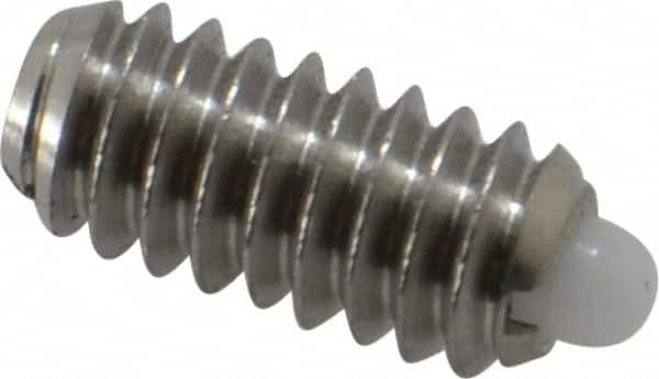 Vlier - 1/4-20, 17/32" Thread Length, 0.078" Plunger Projection, Stainless Steel Threaded Spring Plunger - 0.119" Max Plunger Diam, 0.531" Plunger Length, 1 Lb Init End Force, 3.5 Lb Final End Force - Makers Industrial Supply