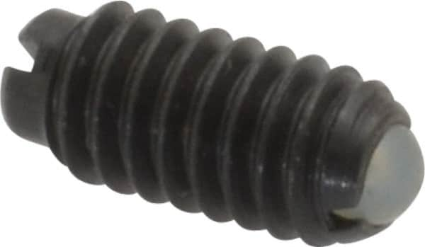 Vlier - 8-32, 0.094" Ball Diam, 0.344" Body Length, 0.025" Max Ball Reach, Threaded Ball Plunger - Steel Body, Nylon Ball, 0.5 Lb Initial End Force, 1.25 Lb Final End Force - Makers Industrial Supply