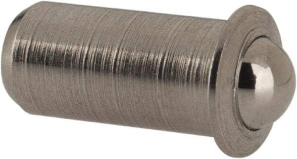 Vlier - 0.0394" Body Length x 3/16" Body Diam, 2 Lb Init to 5 Lb Final End Force, Stainless Steel Press Fit Ball Plunger - 5/32" Ball Diam, 0.058" Max Ball Reach, 0.04" Flange Thickness - Makers Industrial Supply