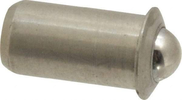 Vlier - 0.0471" Body Length x 1/4" Body Diam, 3 Lb Init to 7 Lb Final End Force, Stainless Steel Press Fit Ball Plunger - 3/16" Ball Diam, 0.07" Max Ball Reach, 0.045" Flange Thickness - Makers Industrial Supply