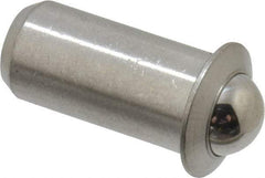 Vlier - 0.0786" Body Length x 3/8" Body Diam, 5 Lb Init to 14 Lb Final End Force, Stainless Steel Press Fit Ball Plunger - 5/16" Ball Diam, 0.11" Max Ball Reach, 0.078" Flange Thickness - Makers Industrial Supply