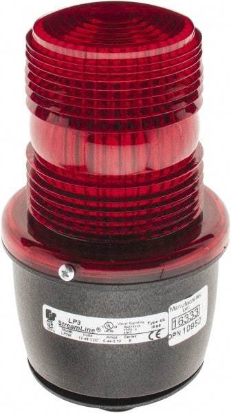 Federal Signal Corp - 12 to 48 VDC, 4X NEMA Rated, Strobe Tube, Red, Low Profile Mini Strobe Light - 65 to 95 Flashes per min, 1/2 Inch Pipe, 3-1/8 Inch Diameter, 5.8 Inch High, IP66 Ingress Rating, Pipe Mount - Makers Industrial Supply