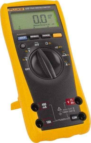 Fluke - 177 ESFP, CAT IV, CAT III, 1,000 VAC/VDC, Digital True RMS Auto Ranging Manual Ranging Multimeter - 50 mOhm, Measures Voltage, Capacitance, Current, Frequency, Resistance - Makers Industrial Supply