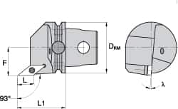 Kennametal - Right Hand Cut, Size KM63, VB.. Insert Compatiblity, External Modular Turning & Profiling Cutting Unit Head - 43mm Ctr to Cutting Edge, 60mm Head Length, Through Coolant, Series Screw-On - Makers Industrial Supply