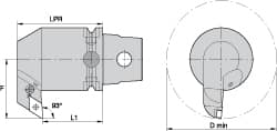 Kennametal - Left Hand Cut, Size KM63, DN.. Insert Compatiblity, Internal Modular Turning & Profiling Cutting Unit Head - 59mm Ctr to Cutting Edge, 95mm Head Length, Through Coolant, Series Kenlever - Makers Industrial Supply