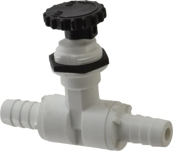 Specialty Mfr - 1/2" Pipe, Inline Needle Valve - PTFE Seal, Barbed x Barbed Ends, Polypropylene Valve, 125 Max psi - Makers Industrial Supply