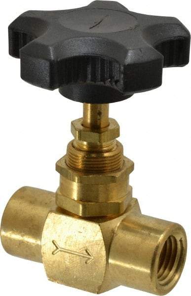 Specialty Mfr - 1/4" Pipe, Inline Needle Valve - FNPT x FNPT Ends, Brass Valve, 500 Max psi - Makers Industrial Supply