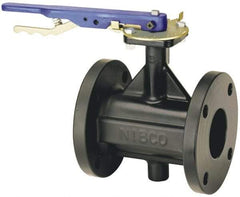 NIBCO - 4" Pipe, Flanged Butterfly Valve - Bare Stem Handle, Cast Iron Body, Polyamide Seat, 200 WOG, EPDM Coated Ductile Iron Disc, Stainless Steel Stem - Makers Industrial Supply