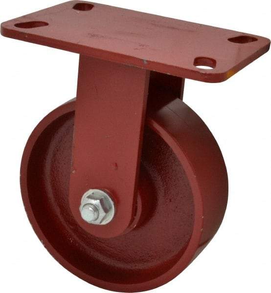 Hamilton - 6" Diam x 2" Wide x 7-3/4" OAH Top Plate Mount Rigid Caster - Cast Iron, 1,400 Lb Capacity, Roller Bearing, 4-1/2 x 6-1/2" Plate - Makers Industrial Supply