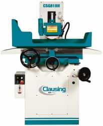 Clausing - 18 Inch Long x 8 Inch Wide Table, 3 Phase, Manual Floor Machine Surface Grinder - 2 hp, 3,450 RPM Spindle Speed, 230/460 Volts, 71 Inch Overall Length, 1-1/4 Inch Arbor Hole Diameter - Makers Industrial Supply