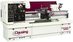 Clausing - 15-3/4" Swing, 50" Between Centers, 230/460 Volt, Triple Phase Engine Lathe - 4MT Taper, 7-1/2 hp, 25 to 2,000 RPM, 2-1/8" Bore Diam, 49" Deep x 51" High x 99" Long - Makers Industrial Supply