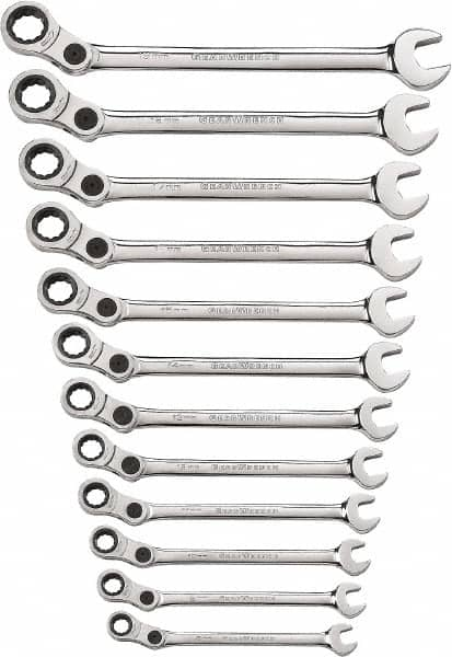 GearWrench - 12 Piece, 8mm to 19mm, 12 Point Combination Wrench Set - Metric Measurement Standard, Chrome Finish - Makers Industrial Supply