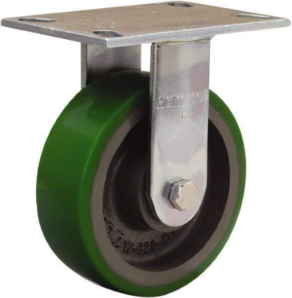 Hamilton - 6" Diam x 2" Wide x 7-1/2" OAH Top Plate Mount Rigid Caster - Polyurethane Mold onto Cast Iron Center, 900 Lb Capacity, Sealed Precision Ball Bearing, 4-1/2 x 6-1/4" Plate - Makers Industrial Supply