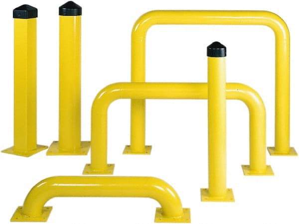 Eagle - 6-5/8" Diam x 42" High, Yellow Steel Bollard - 10" Wide x 10" Long Mounting Plate, 72 Lb - Makers Industrial Supply