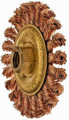 Ampco - 4" OD, 5/8-11 Arbor Hole, Knotted Phosphorus Bronze Alloy Wheel Brush - 3/8" Face Width, 9/16" Trim Length, 20,000 RPM - Makers Industrial Supply