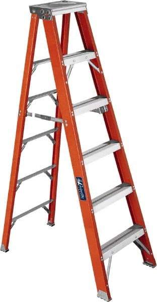 Louisville - 4 Steps, 4' High, Type IAA Rating, Fiberglass Step Ladder - 375 Lb Capacity, 18-3/16" Base Width - Makers Industrial Supply