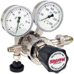 Miller-Smith - 580 CGA Inlet Connection, 150 Max psi, Argon, Nitrogen & Helium Welding Regulator - Needle Valve with 1/8" Swagelok Tube Fitting Thread - Exact Industrial Supply